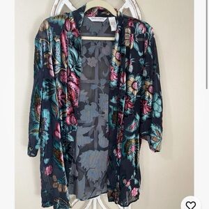 DRAPERS & DAMONS xlp xlarge petite CRUSHED VELVET FLORAL PRINT OPEN FRONT KIMONO